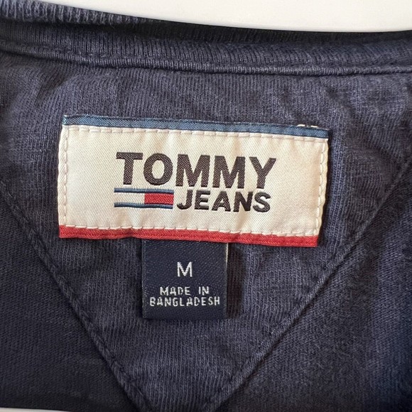 Tommy Jeans USA Men’s Medium Mountain Logo Long Sleeve Spell out T-Shirt Blue - Picture 6 of 11